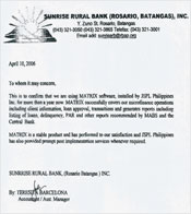 Testimonial from Sunrise Rural Bank